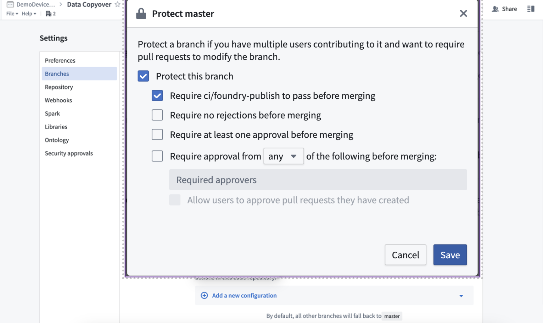 protect master branch